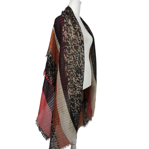 Womens Multicolor Raw Edge Sheer Scarf OS Very Large Shawl Cover Cape Thin - Picture 9 of 16